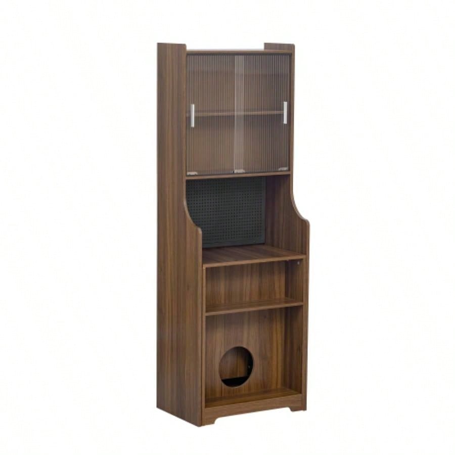 Mid - Modern Walnut Vintage Multi - use Cabinet With Scratcher Bed, Side Cabinet with Extendable table