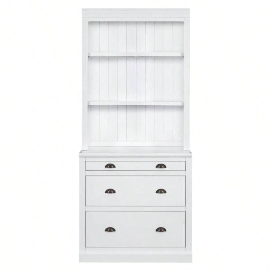 83.4Tall Bookshelf with LED Lighting, Modern Bookcase with 3 Drawer and Open Shelves, Storage Bookshelf Living Room, Home Office, White