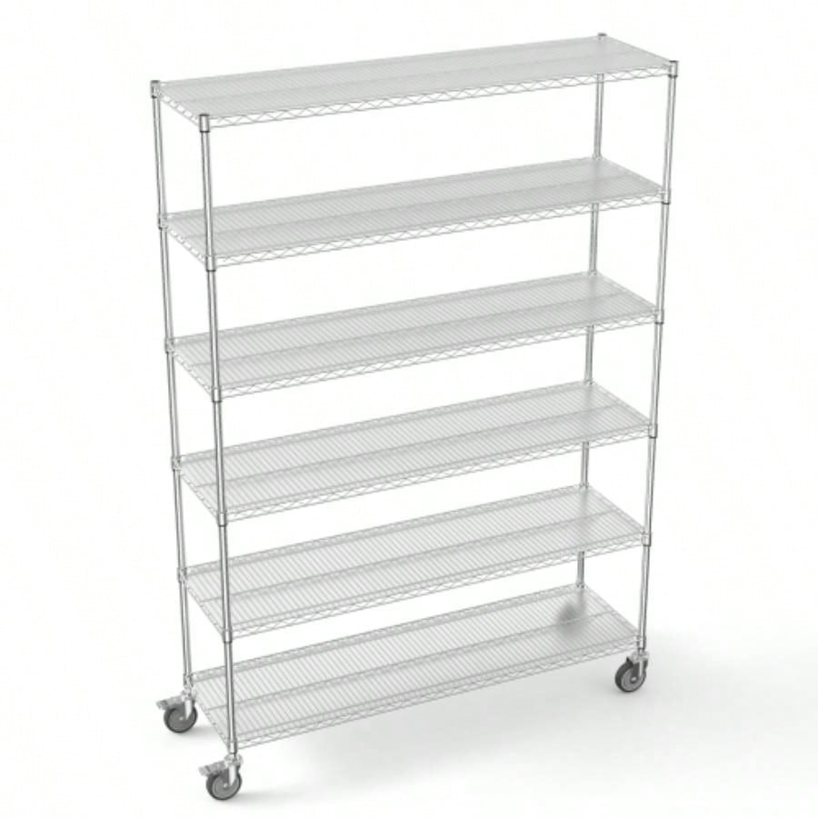 6 Tier Wire Shelving Unit, 6000 LBS NSF Height Adjustable Metal Garage Storage Shelves with Wheels, Heavy Duty Storage Wire Rack Metal Shelves - - 186082