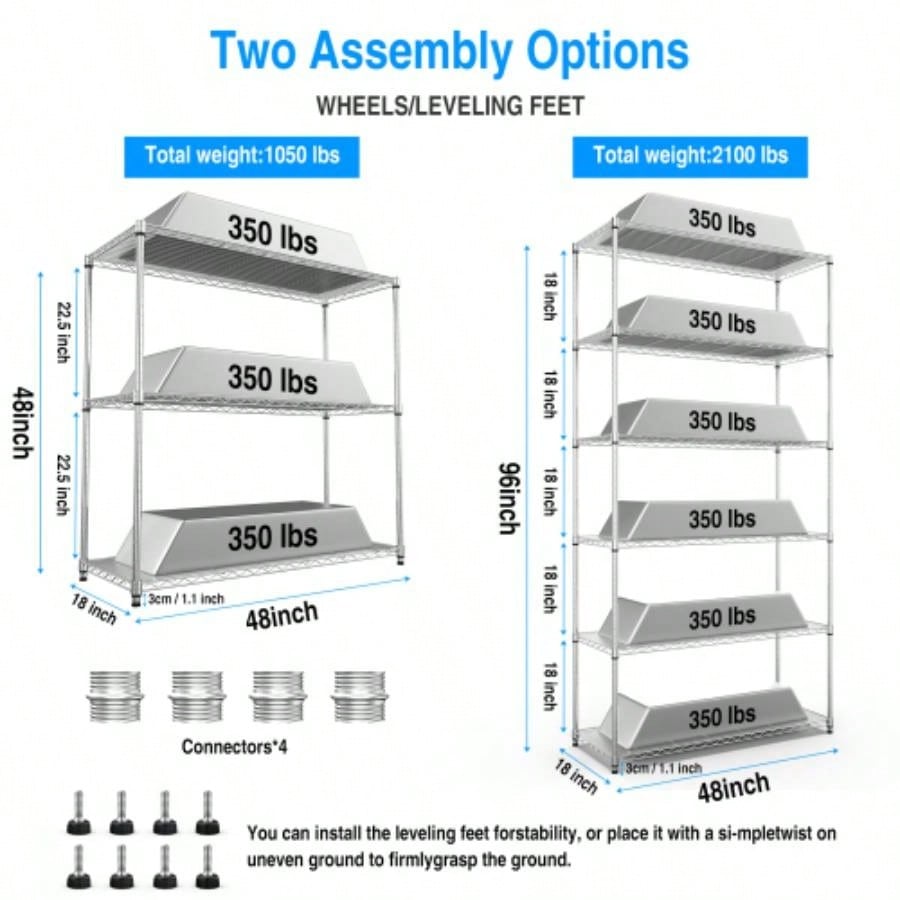 2 Pack 3 Tier Shelf Wire Shelving Unit, 2P - 3TWL1848 - C - LKJ