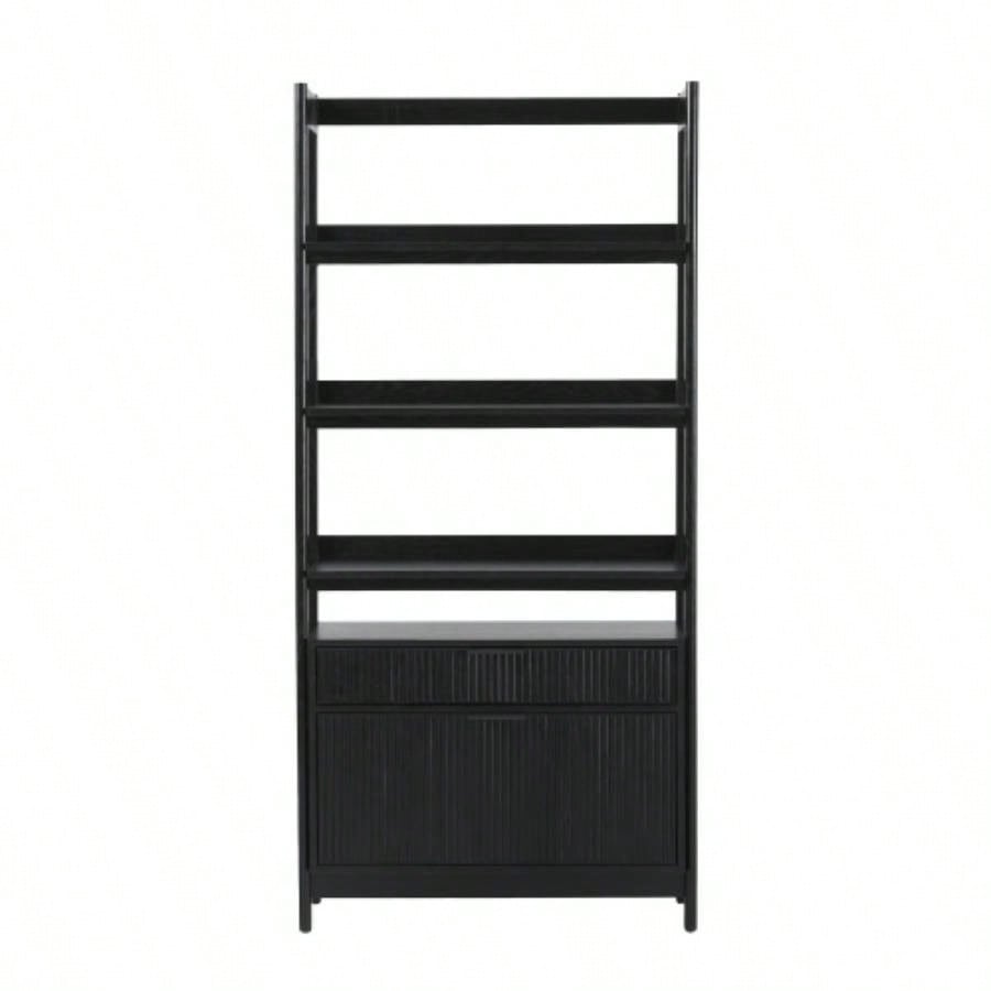 Transitional Wide Reeded Bookshelf with Drawers on Bottom - Black