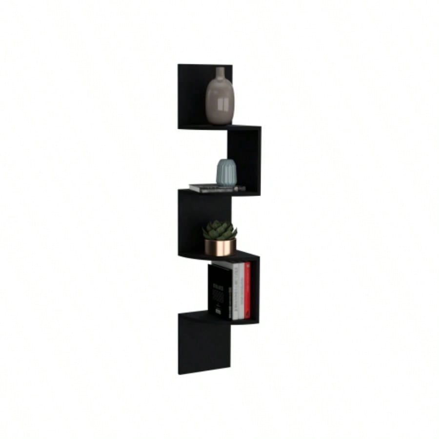 Roy Corner Floating Shelf, Modern 4 - Tier Display, Black