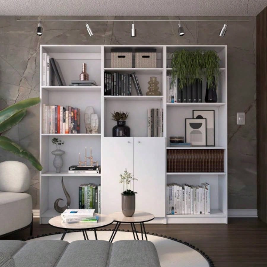 3 Piece Living Room Set with 3 Bookcases, White