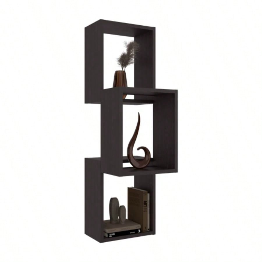 Wall Shelf, 3 Shelves, Black Wengue