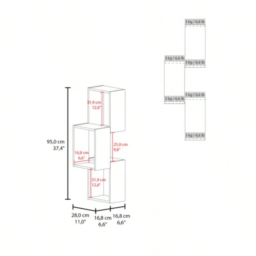 Wall Shelf, 3 Shelves, Black Wengue