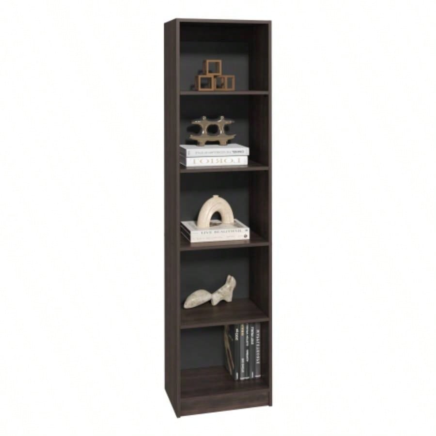 XS Bookcase Compact Bookshelf with Multiple Shelves, Dark Walnut/ Black Wengue