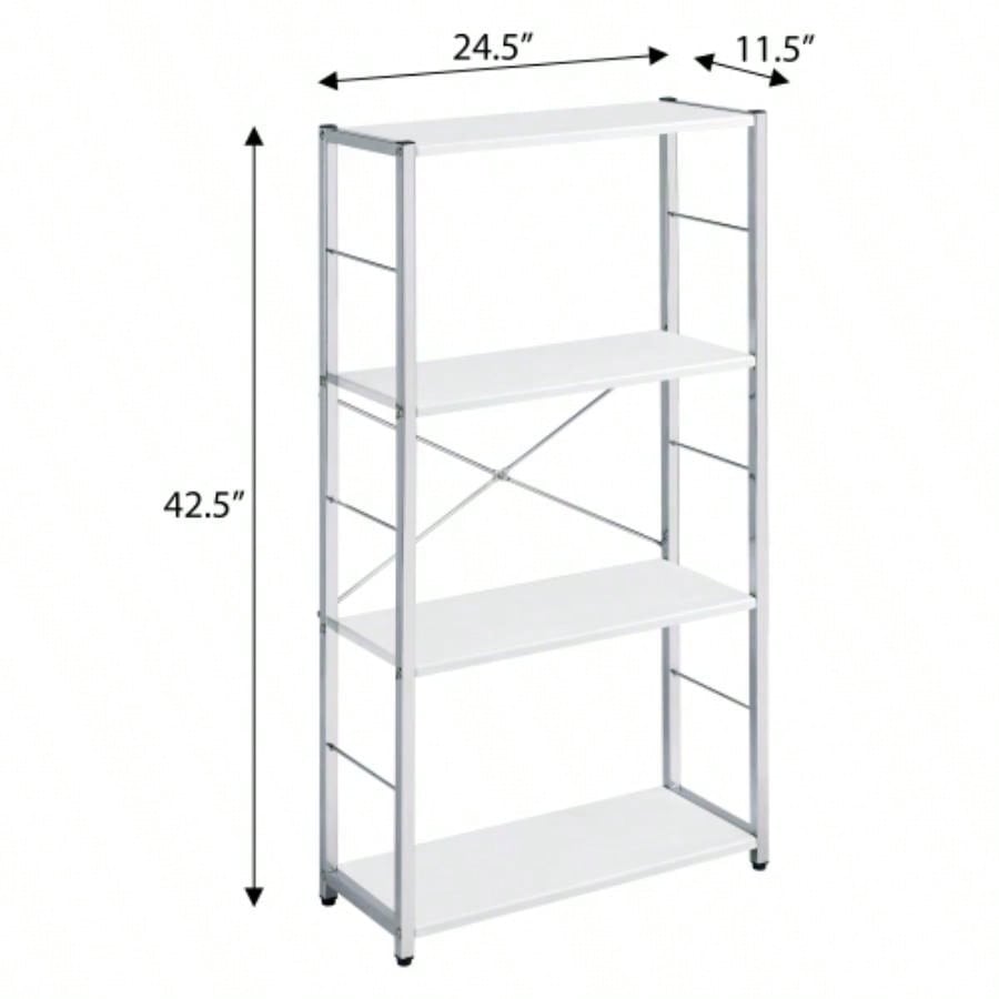 White and 4 - Tier Rectangular Bookshelf