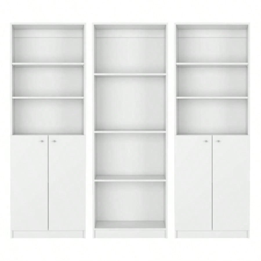 Emery 3 Piece Living Room Set with 3 Bookcases, White