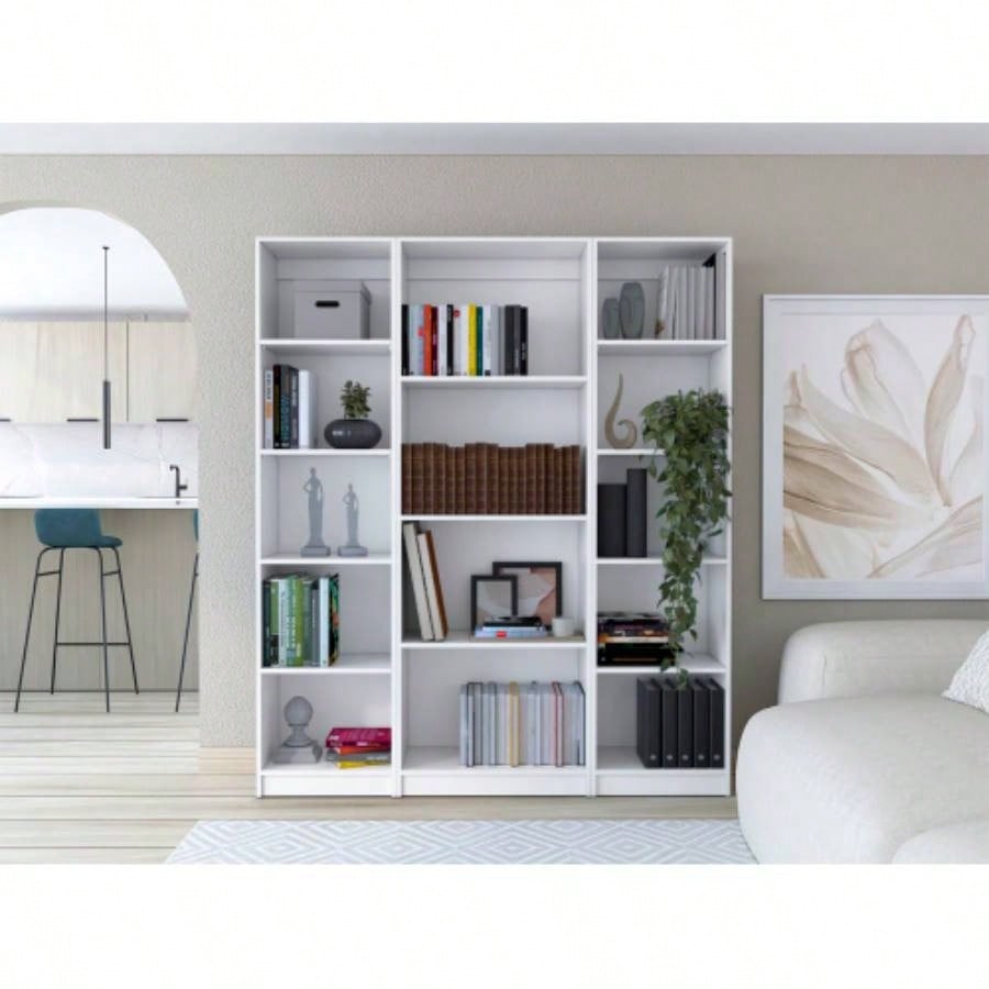 Torrey 3 Piece Living Room Set with 3 Bookcases, White