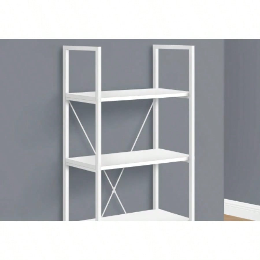 Bookshelf, Bookcase, 4 Tier, 48h, Office, Bedroom, White Laminate, White Metal, Contemporary, Modern
