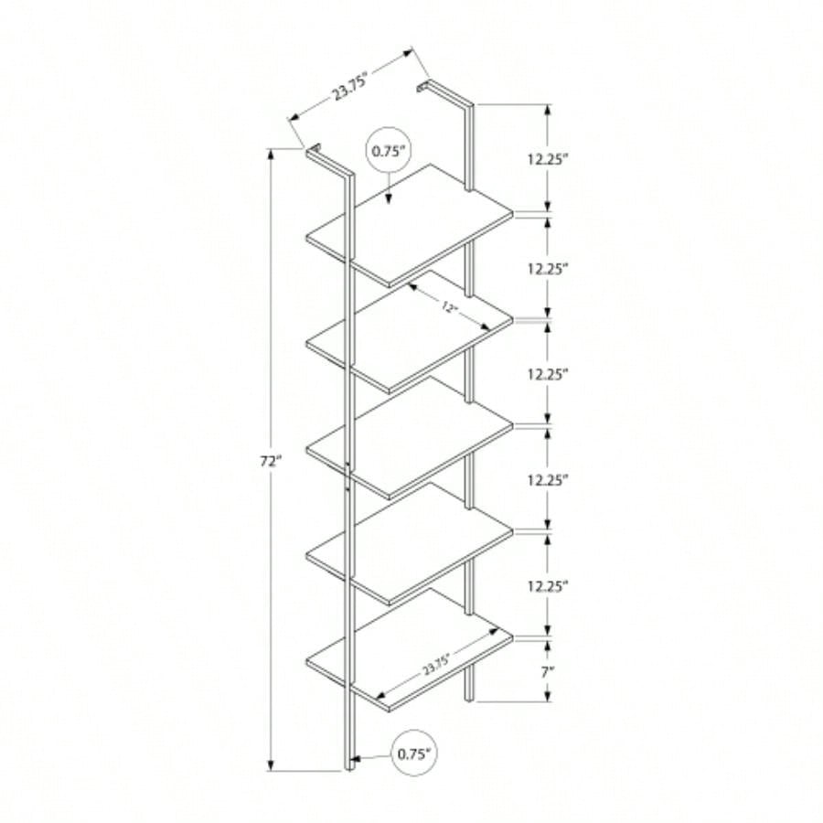 Bookshelf, Bookcase, Etagere, Ladder, 5 Tier, 72h, Office, Bedroom, White Laminate, White Metal, Contemporary, Modern