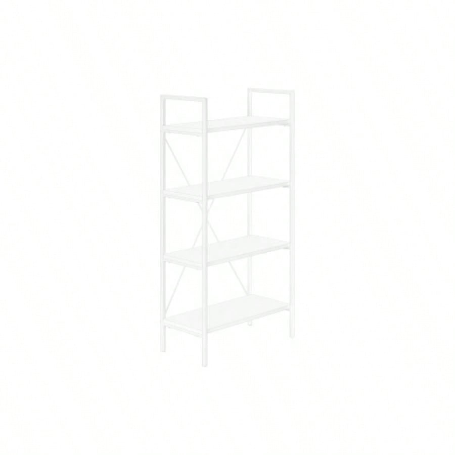Bookshelf, Bookcase, 4 Tier, 48h, Office, Bedroom, White Laminate, White Metal, Contemporary, Modern