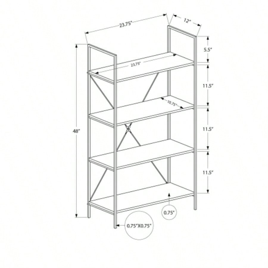 Bookshelf, Bookcase, 4 Tier, 48h, Office, Bedroom, White Laminate, White Metal, Contemporary, Modern