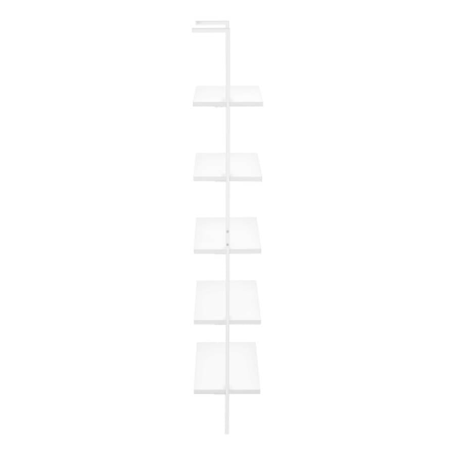 Bookshelf, Bookcase, Etagere, Ladder, 5 Tier, 72h, Office, Bedroom, White Laminate, White Metal, Contemporary, Modern