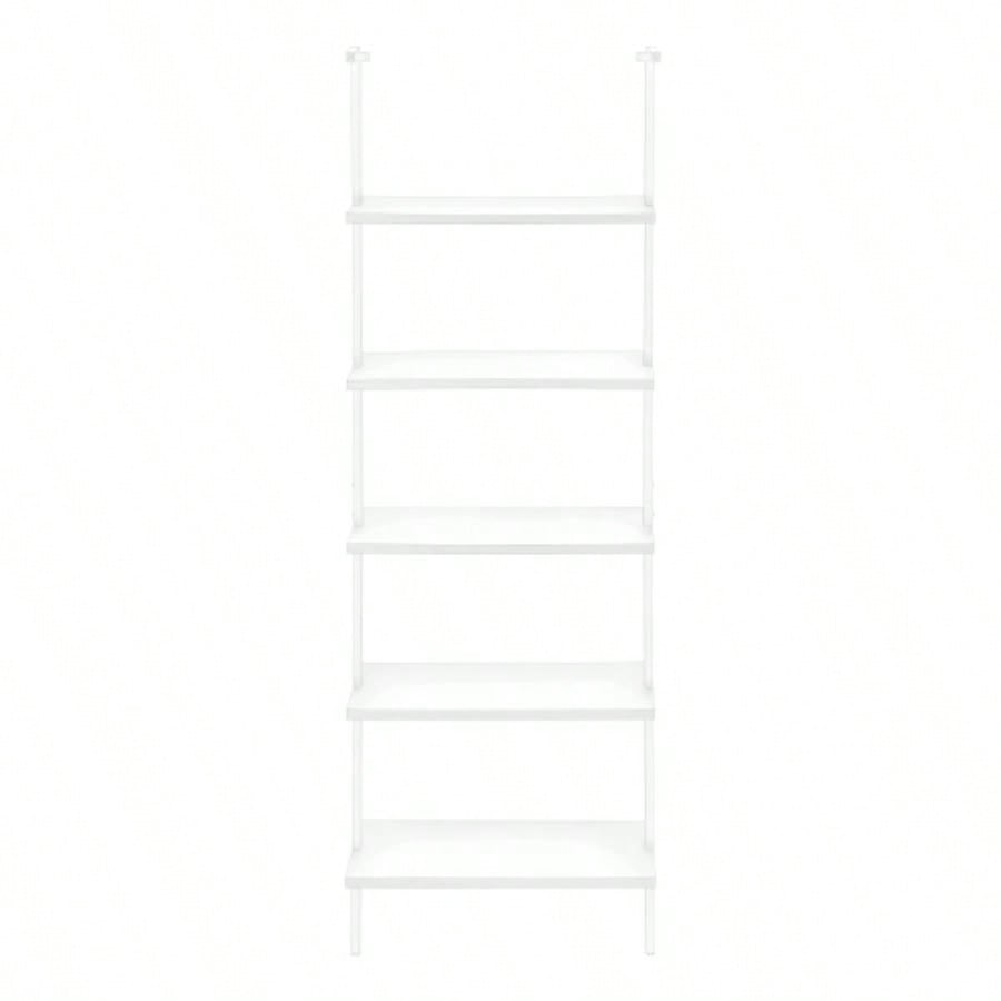 Bookshelf, Bookcase, Etagere, Ladder, 5 Tier, 72h, Office, Bedroom, White Laminate, White Metal, Contemporary, Modern