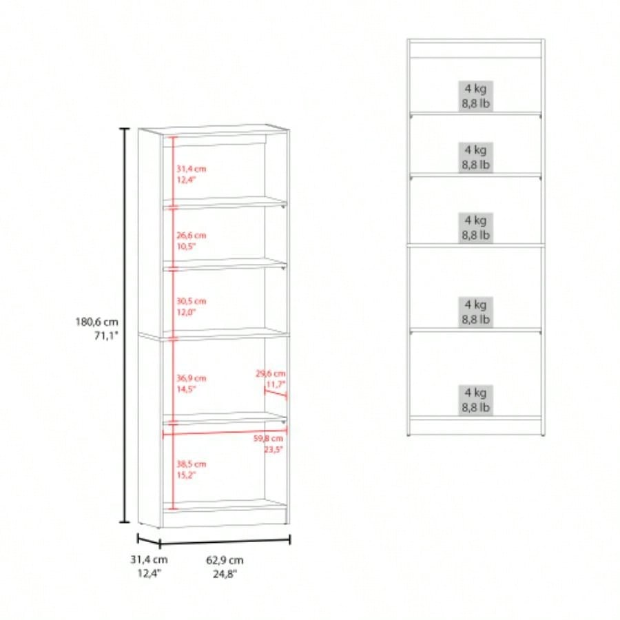 Home 2 Door Bookcase With Two Open Shelves And Concealed Storage, Stained Walnut