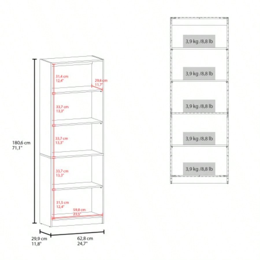 4 - Tier Bookcase with Modern Storage Books and Decor, Dark Walnut/ Black Wengue