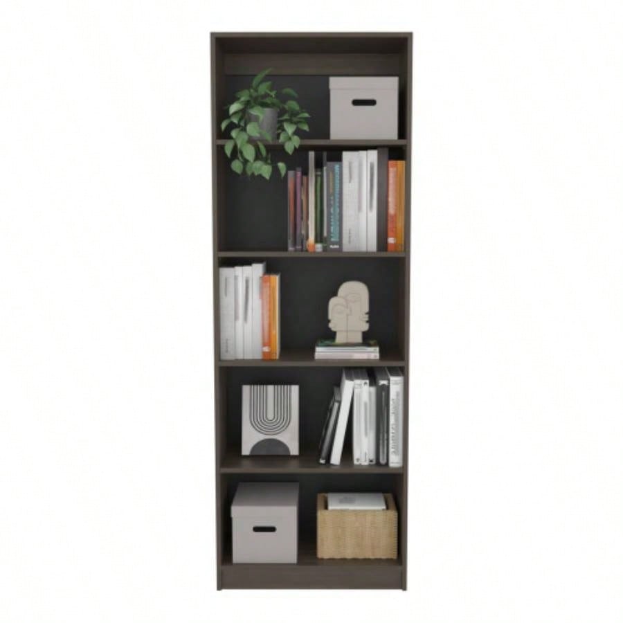4 - Tier Bookcase with Modern Storage Books and Decor, Dark Walnut/ Black Wengue