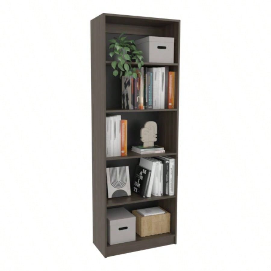 4 - Tier Bookcase with Modern Storage Books and Decor, Dark Walnut/ Black Wengue