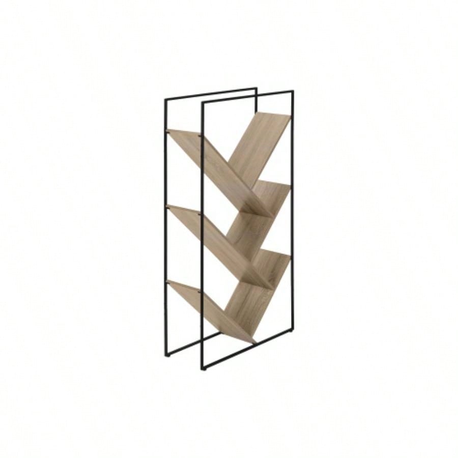 Bookshelf, Bookcase, Etagere, 3 Tier, 60h, Office, Bedroom, Brown Laminate, Black Metal, Contemporary, Modern