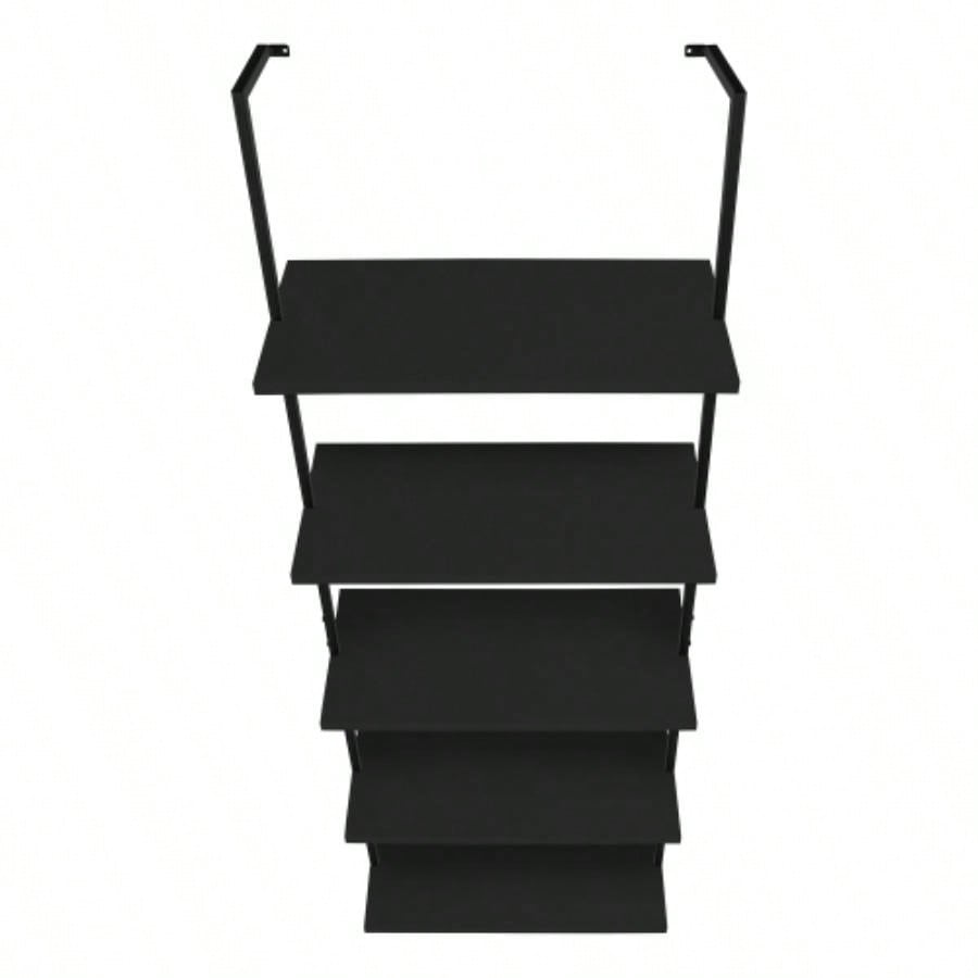 Bookshelf, Bookcase, Etagere, Ladder, 5 Tier, 72h, Office, Bedroom, Black Laminate, Black Metal, Contemporary, Modern