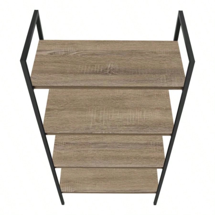 Bookshelf, Bookcase, 4 Tier, 48h, Office, Bedroom, Brown Laminate, Black Metal, Contemporary, Modern