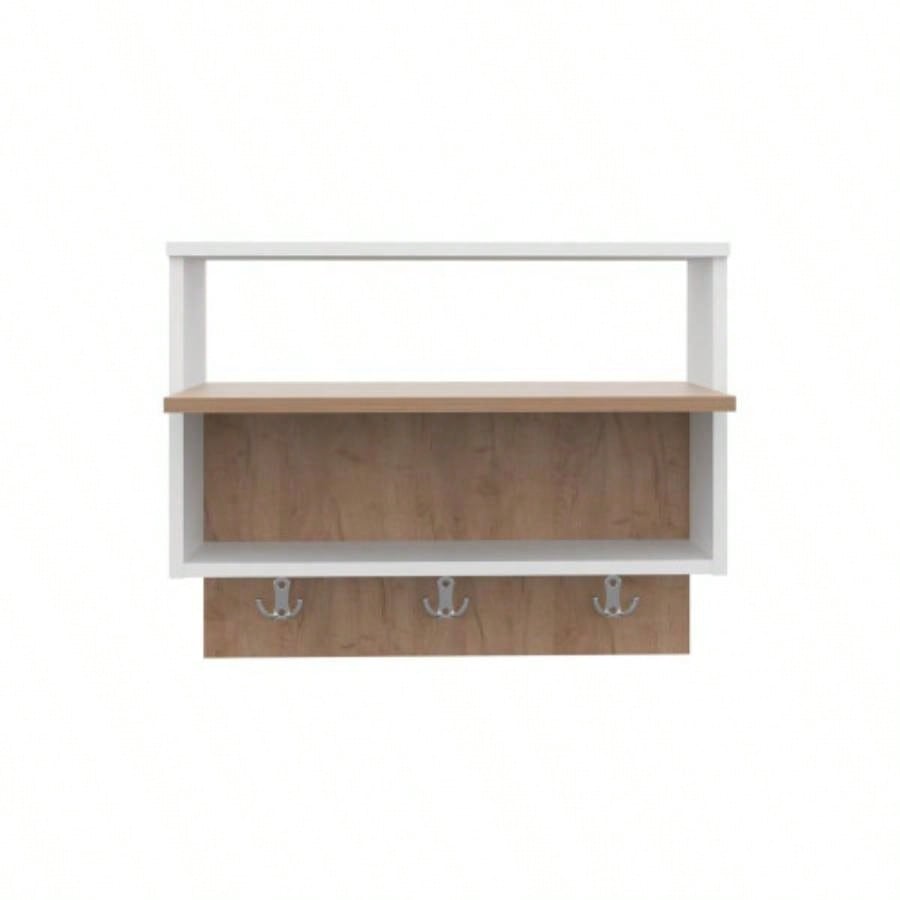 Wall Shelf, 2 Shelves, White/ Natural Oak