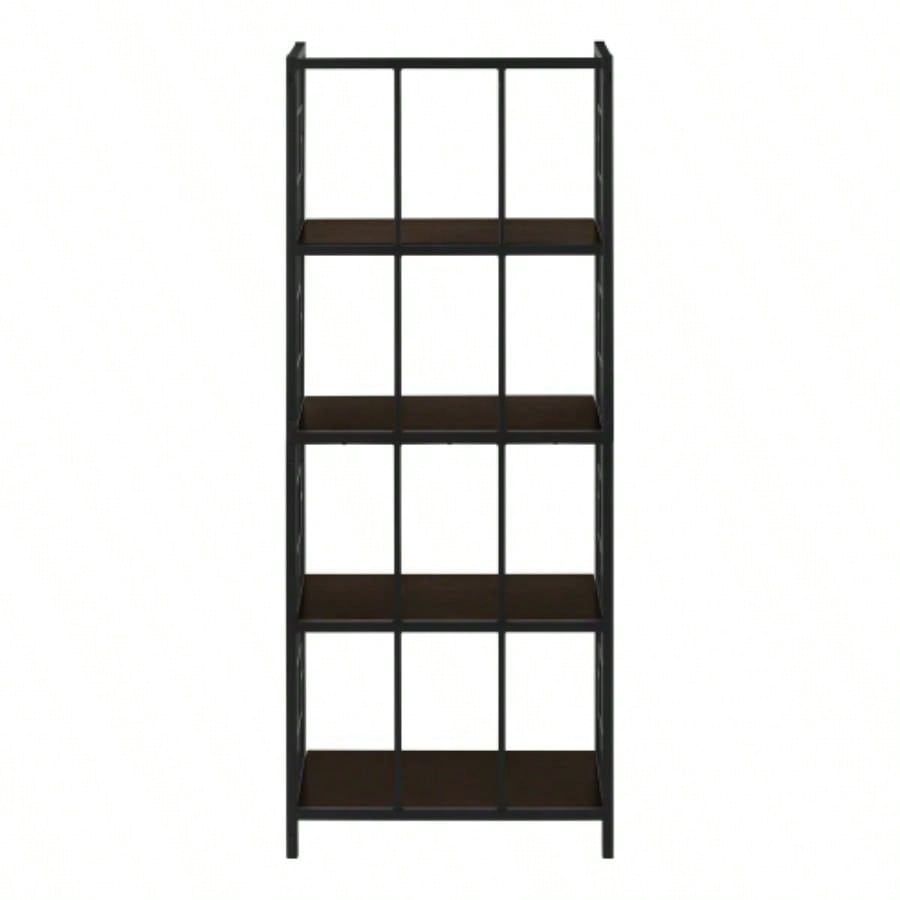 Bookshelf, Bookcase, Etagere, 4 Tier, 62h, Office, Bedroom, Brown Laminate, Black Metal, Contemporary, Modern