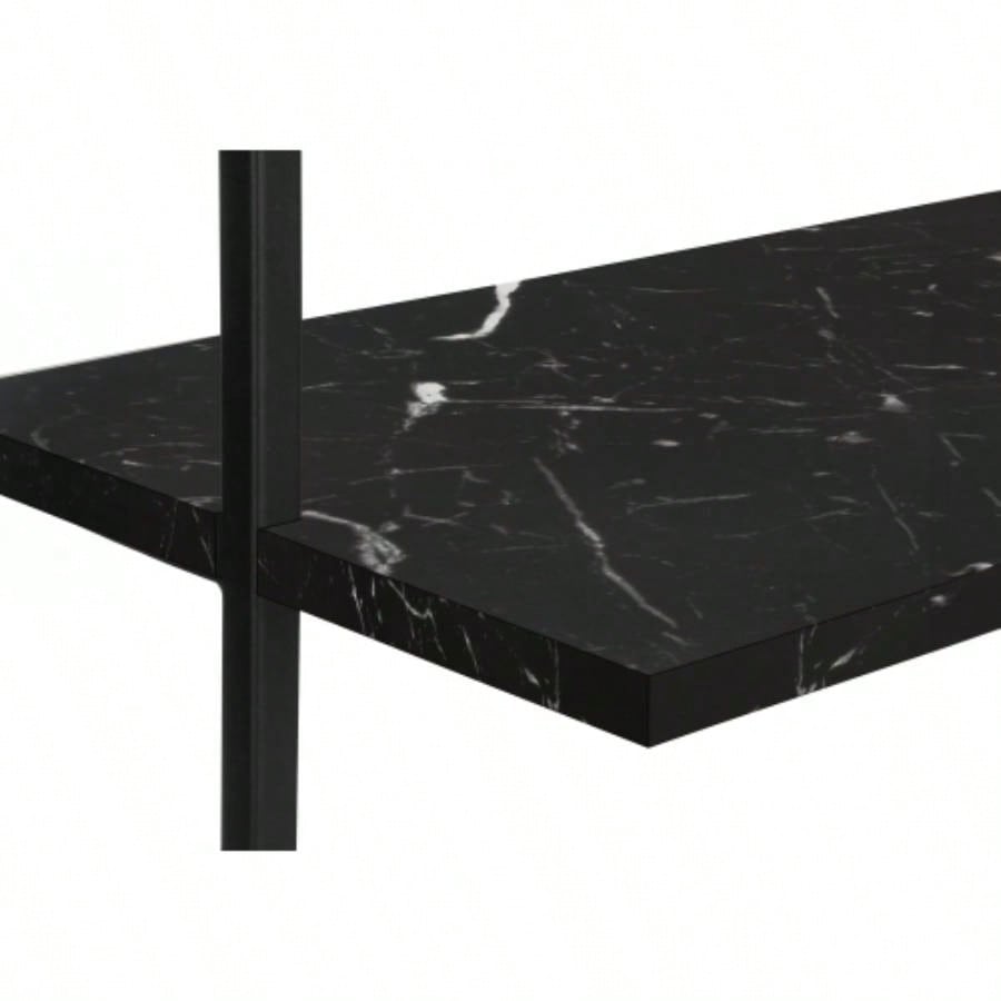 Bookshelf, Bookcase, Etagere, Ladder, 5 Tier, 72h, Office, Bedroom, Black Marble Look Laminate, Black Metal, Contemporary, Modern