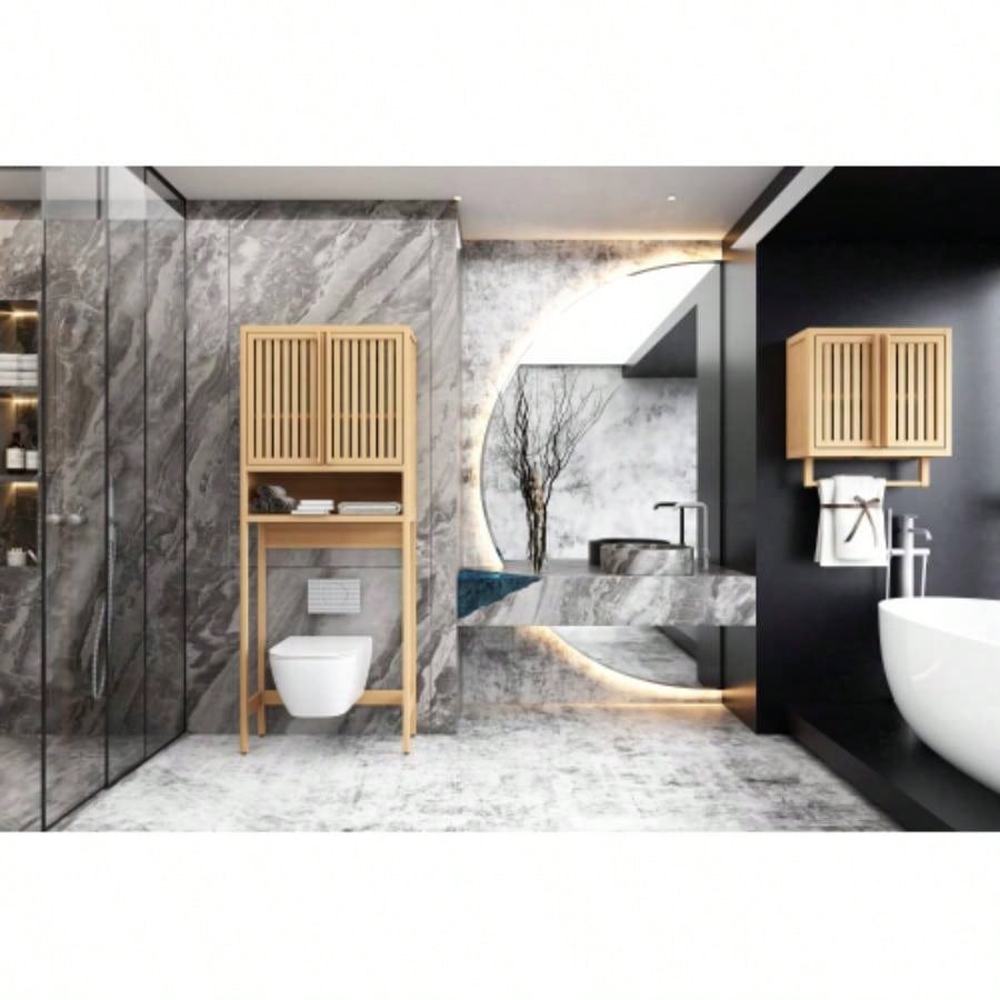 Toilet storage rack, bathroom, laundry room, space saving, natural color