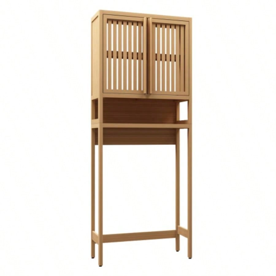 Toilet storage rack, bathroom, laundry room, space saving, natural color
