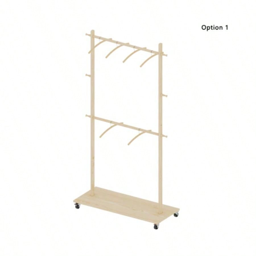 Solid Wood Garment Clothes Drying Rack with 6 Wooden Hangers, Space - Saving Design, Adjustable Shelf, and Wheels Easy Mobility - Bedroom, Living Room, or Entryway