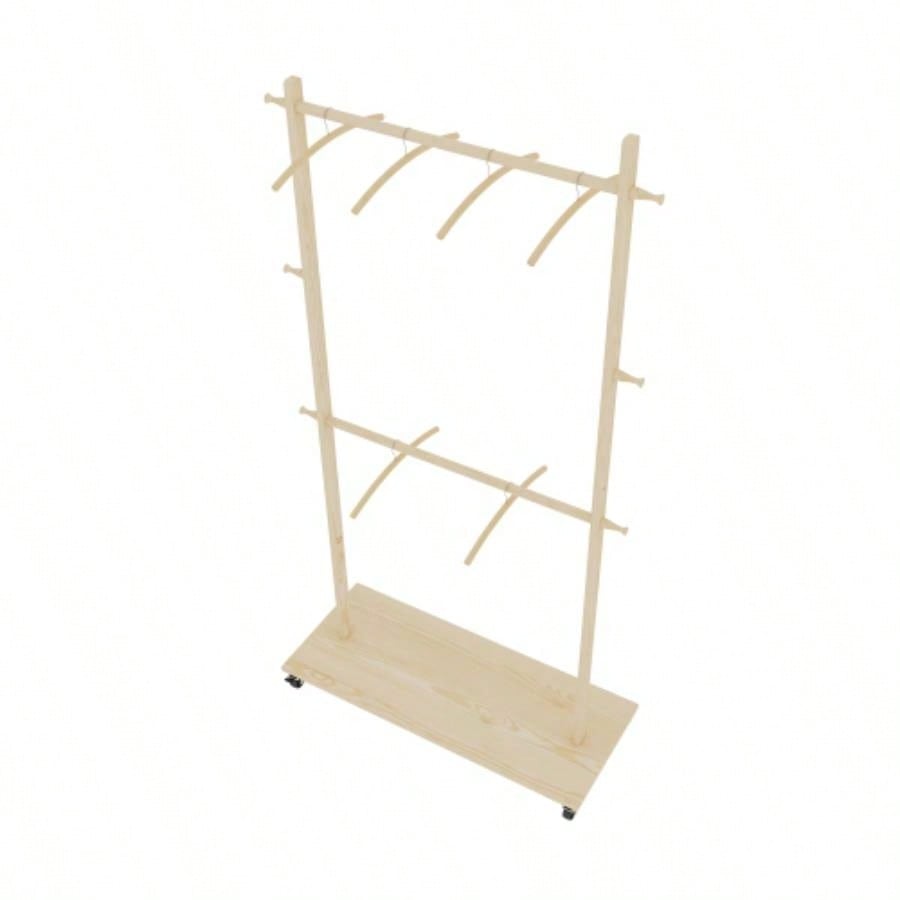 Solid Wood Garment Clothes Drying Rack with 6 Wooden Hangers, Space - Saving Design, Adjustable Shelf, and Wheels Easy Mobility - Bedroom, Living Room, or Entryway