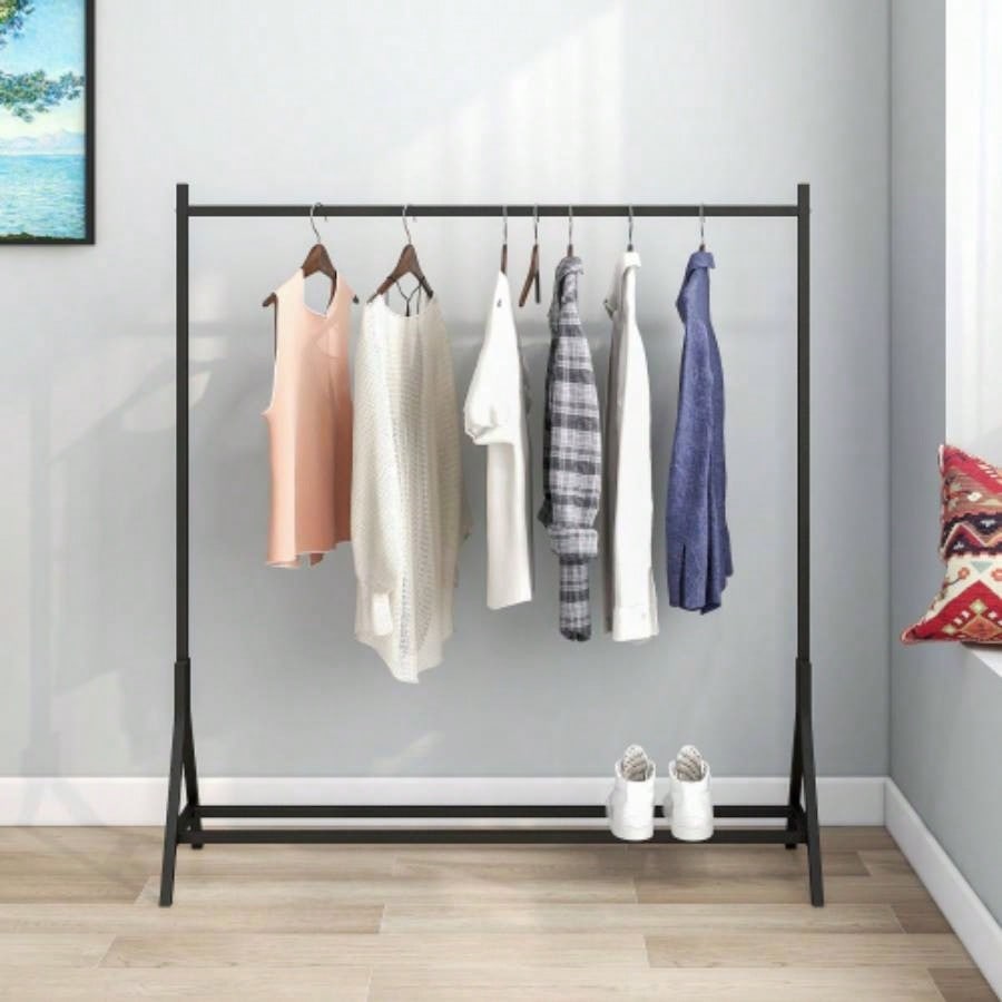 Garment Rack Freestanding Hanger Multi - functional Single pole Bedroom Clothing Rack Bedroom, Black