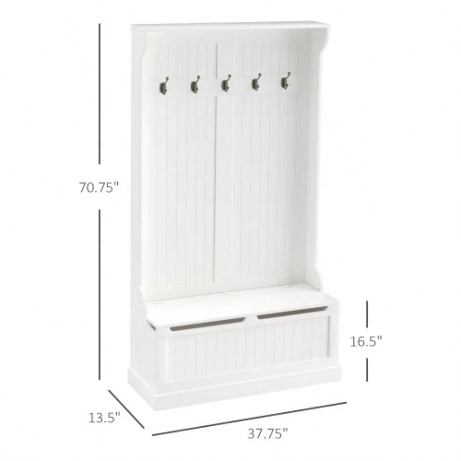 HOMCOM 38 3 - In - 1 Entryway Hall Tree with Storage, Coat Rack with Four Hooks and Shoe Storage, White