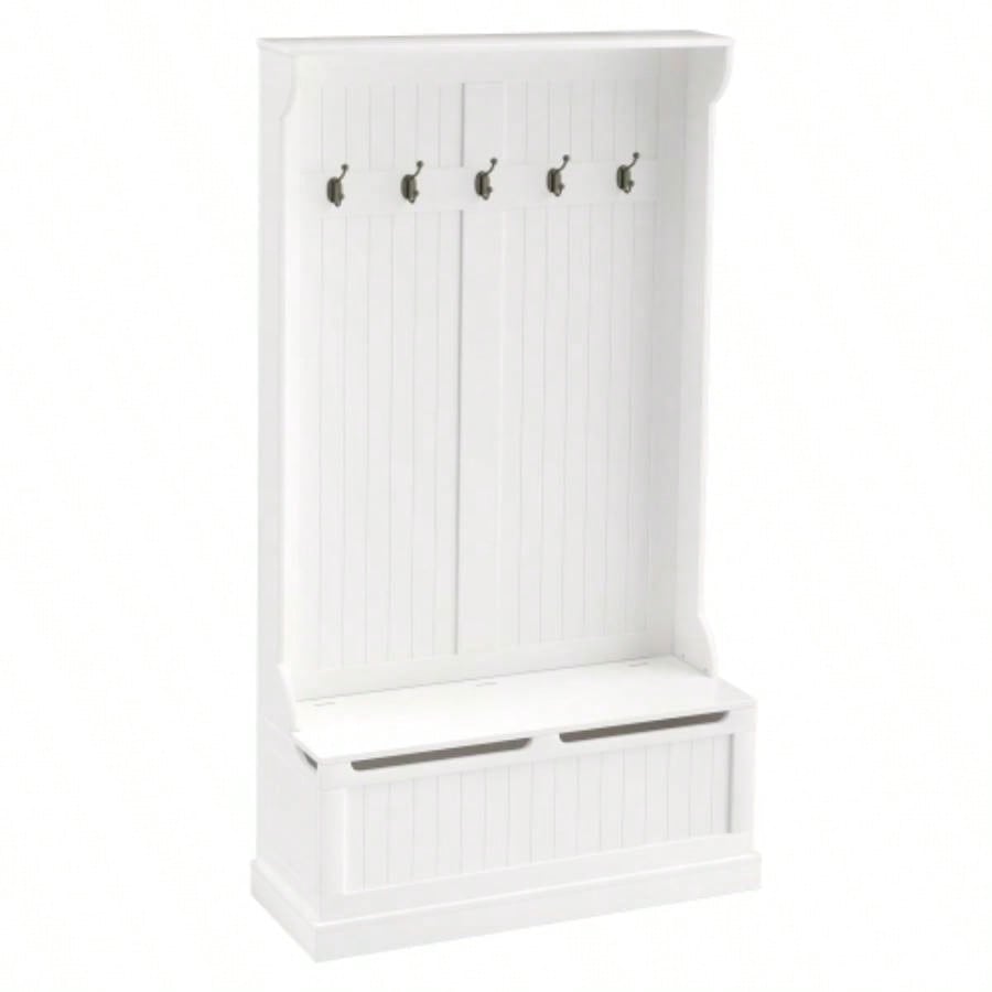HOMCOM 38 3 - In - 1 Entryway Hall Tree with Storage, Coat Rack with Four Hooks and Shoe Storage, White