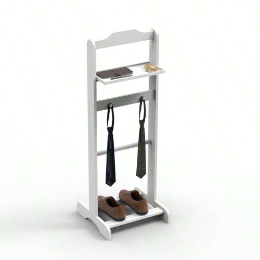 Accent Portable Garment Rack, Clothes Valet Stand with Storage Organizer, White