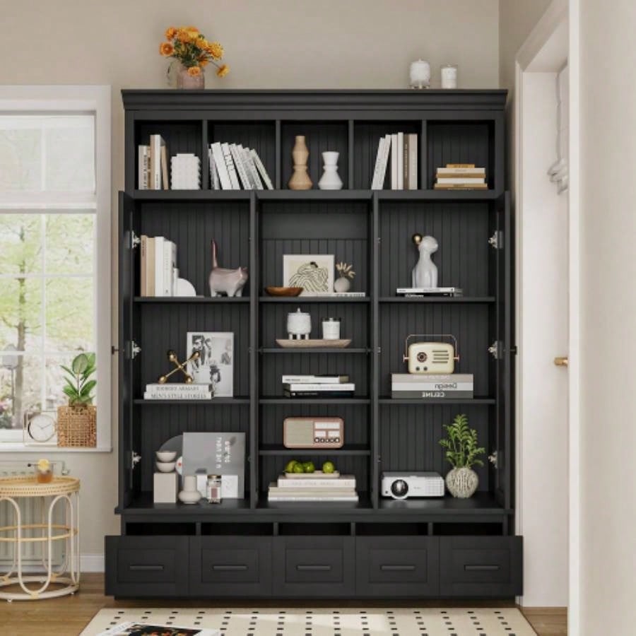 U - Can 78. H Hall Tree with and 5 Storage Cubbies, Modern Entryway Storage Organizer Cabinet with 4 Doors, 5 Drawers and Adjustable Shelves Hallway, Entryway, Living Room