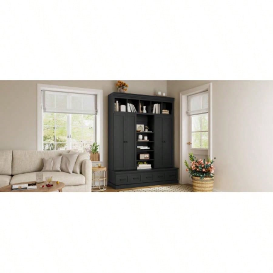 U - Can 78. H Hall Tree with and 5 Storage Cubbies, Modern Entryway Storage Organizer Cabinet with 4 Doors, 5 Drawers and Adjustable Shelves Hallway, Entryway, Living Room
