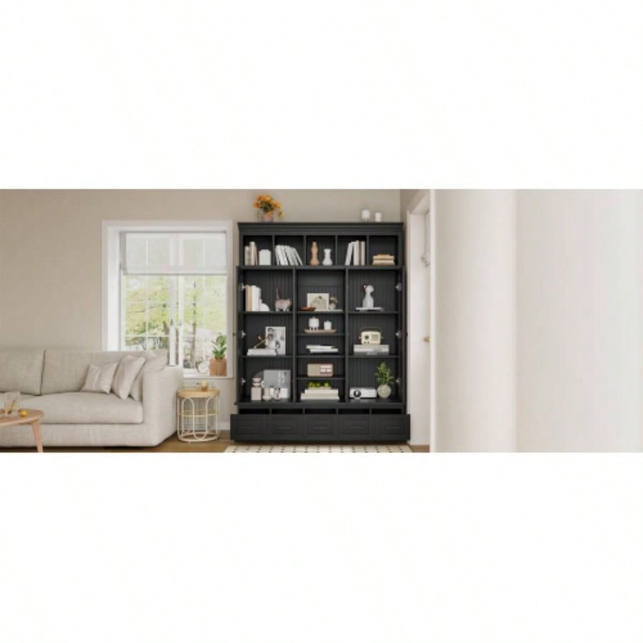 U - Can 78. H Hall Tree with and 5 Storage Cubbies, Modern Entryway Storage Organizer Cabinet with 4 Doors, 5 Drawers and Adjustable Shelves Hallway, Entryway, Living Room