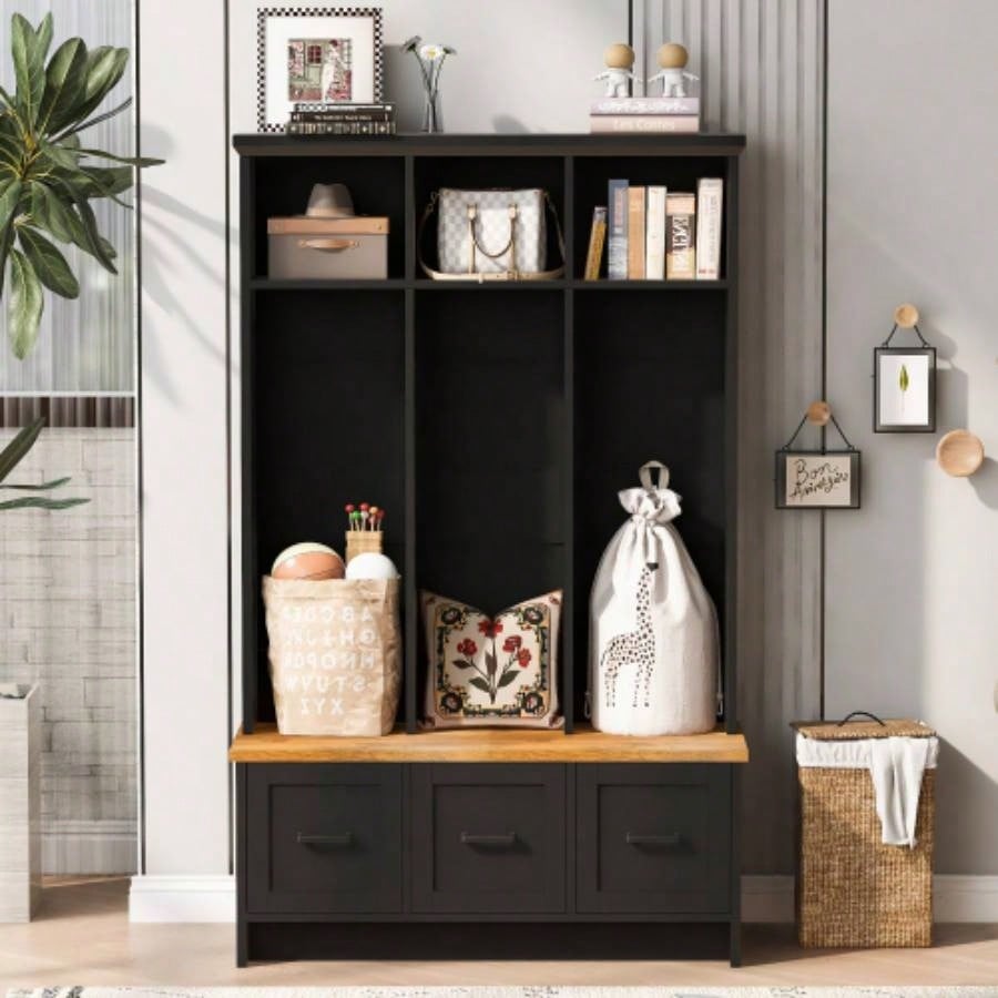 U - Can Modern Hall Tree with Entryway, 3 Shelves and Drawers, 40.2 Wide Hall Tree with Storage Hallway, Entryway, Living Room