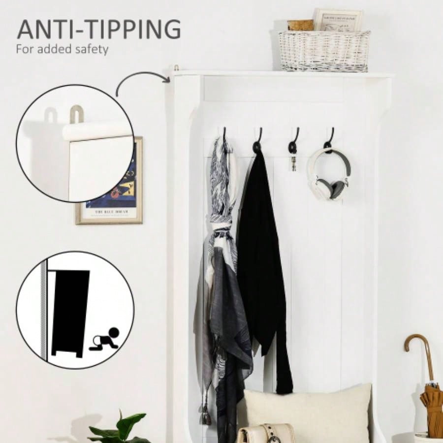 HOMCOM Hall Tree with Coat Rack, Storage and Sitting, White