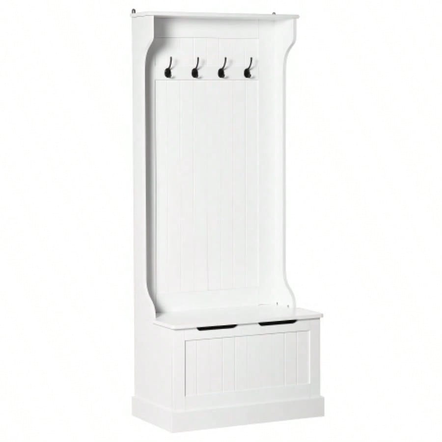 HOMCOM Hall Tree with Coat Rack, Storage and Sitting, White