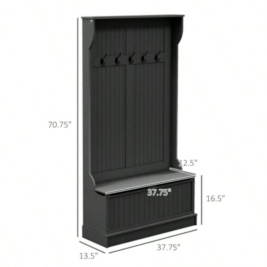 HOMCOM 3 - In - 1 Entryway Hall Tree with Storage, Coat Rack with Four Hooks and Shoe Storage, Black