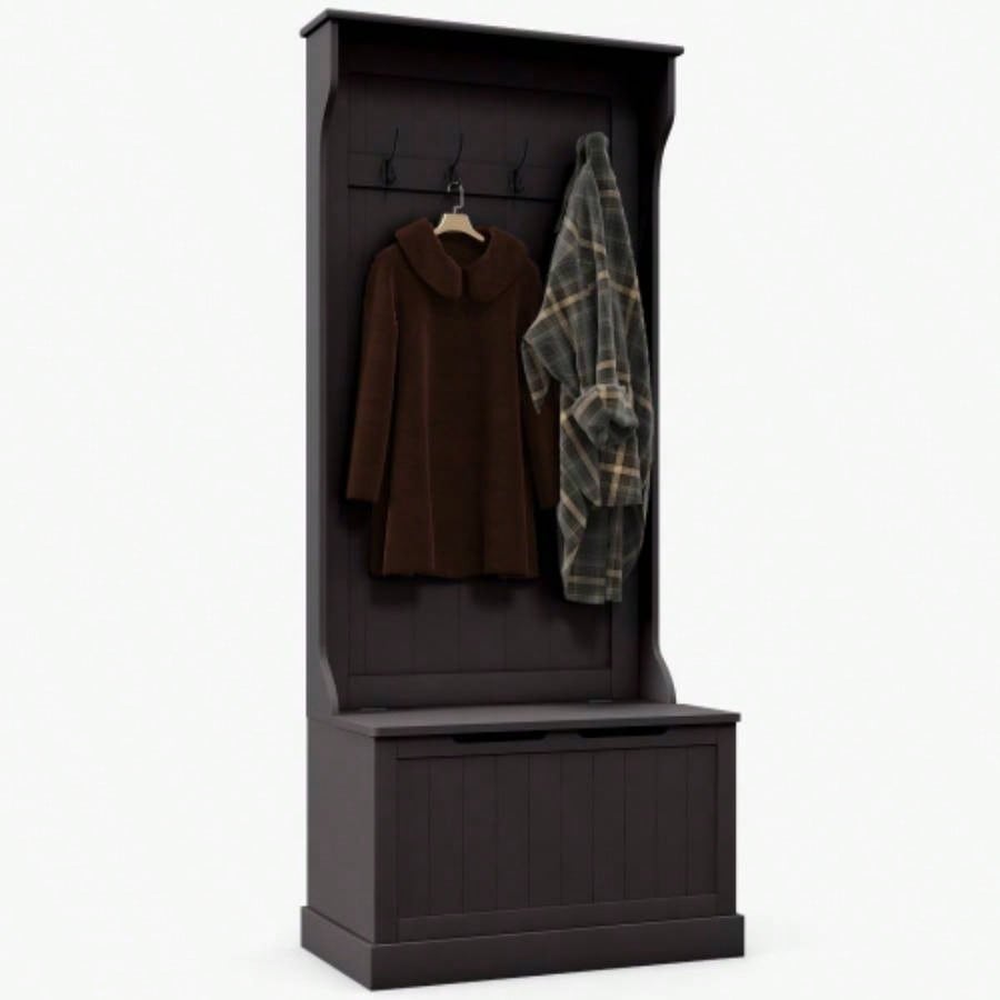 HOMCOM 28 3 - In - 1 Entryway Hall Tree with Storage, Coat Rack with Four Hooks and Shoe Storage, Black