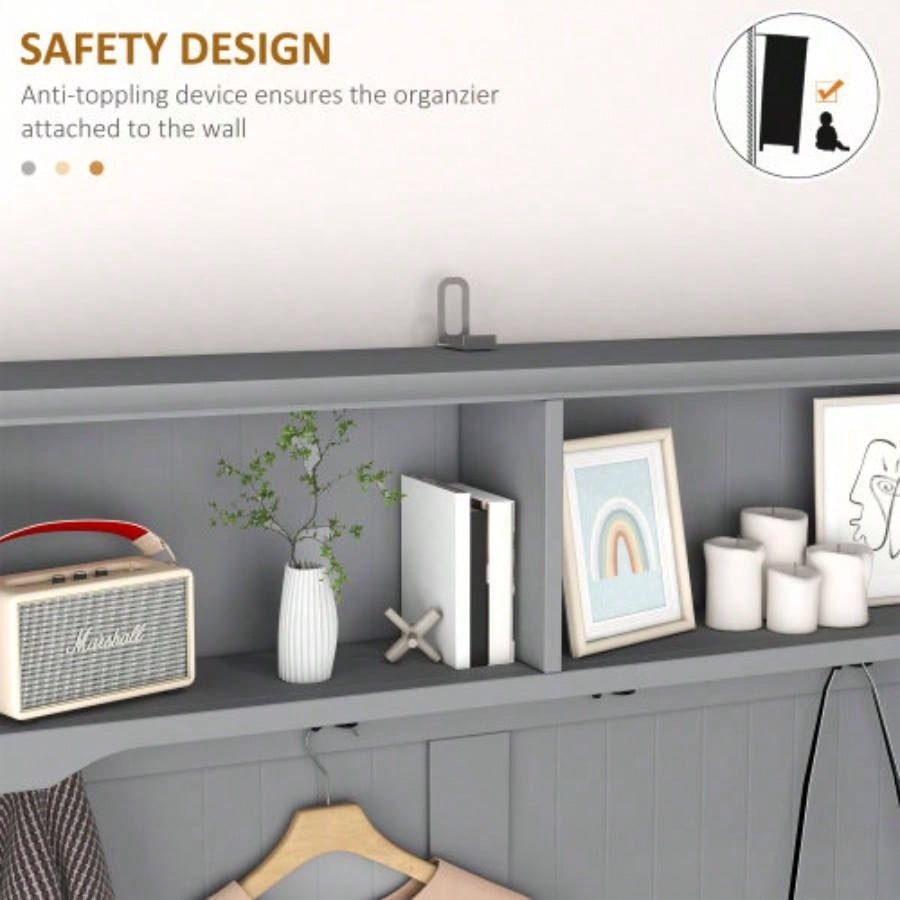 HOMCOM 3 - in - 1 Hall Tree, Entryway with Coat Rack, Mudroom with Shoe Rack, 2 Storage Drawers, 4 Hooks and Padded Cushions Hallway, Gray