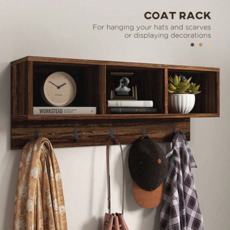 HOMCOM 2 - in - 1 Coat Rack Shoe Set, 5 - Hook Hall Tree with and Shoe Storage 10 Pairs of Shoes Entryway, Hallway, Brown