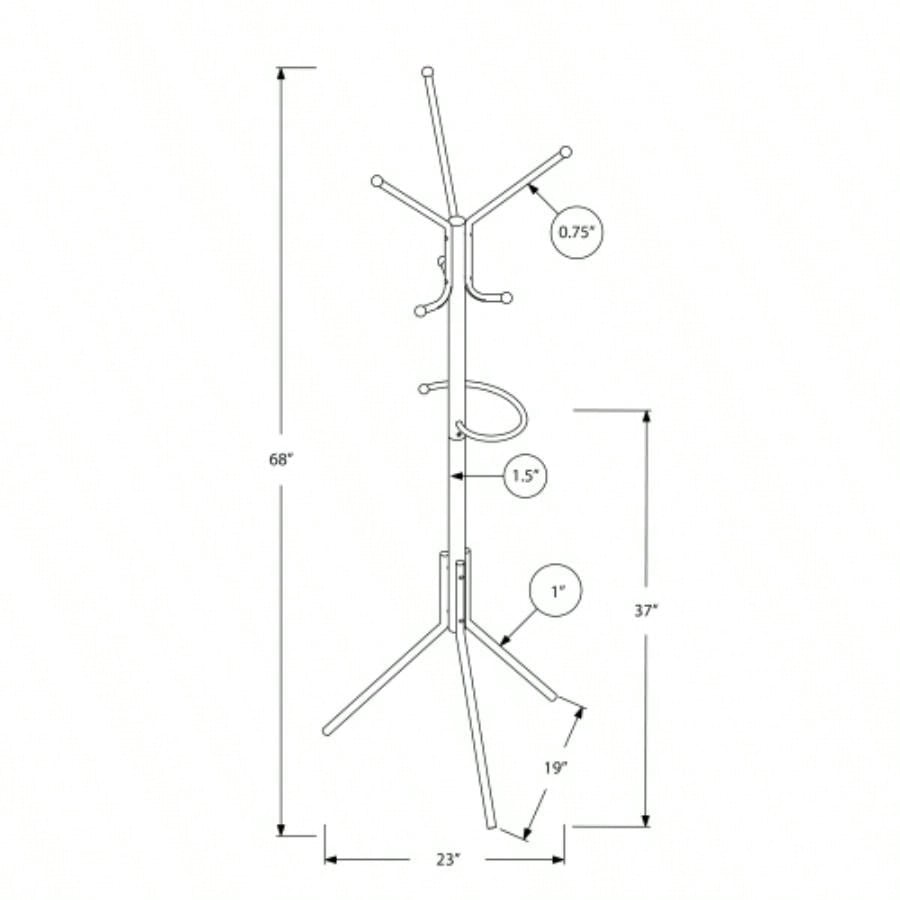 Coat Rack, Hall Tree, Standing, Hanging Bar, 6 Hooks, Entryway, 68h, Bedroom, Metal, Contemporary, Modern