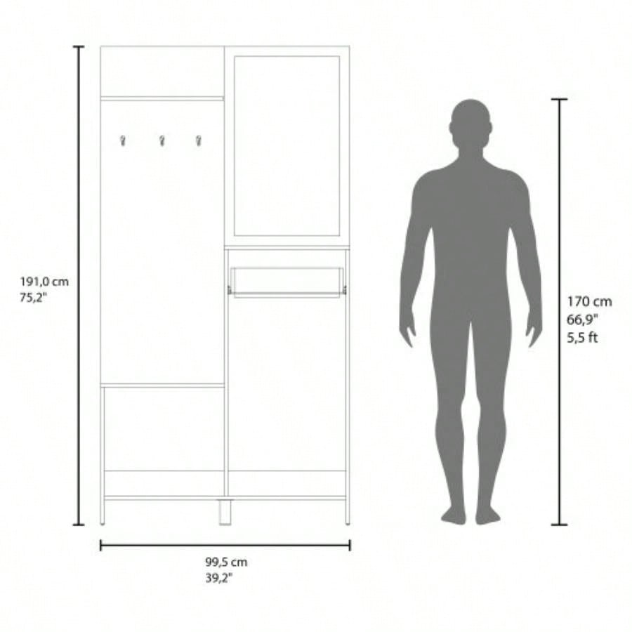 Natural Oak Hall Tree Multistorage with 1 - Mirror and Adjustable