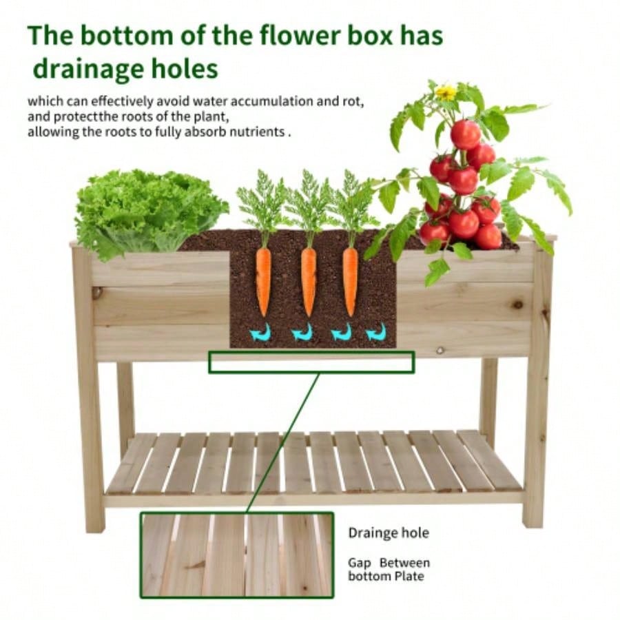 Raised Garden Bed Planter Box with Storage Shelf Wooden Elevated Vegetable Growing Bed Flower/Herb/Backyard/Patio/Balcony 48.5x30x24.4incolourless